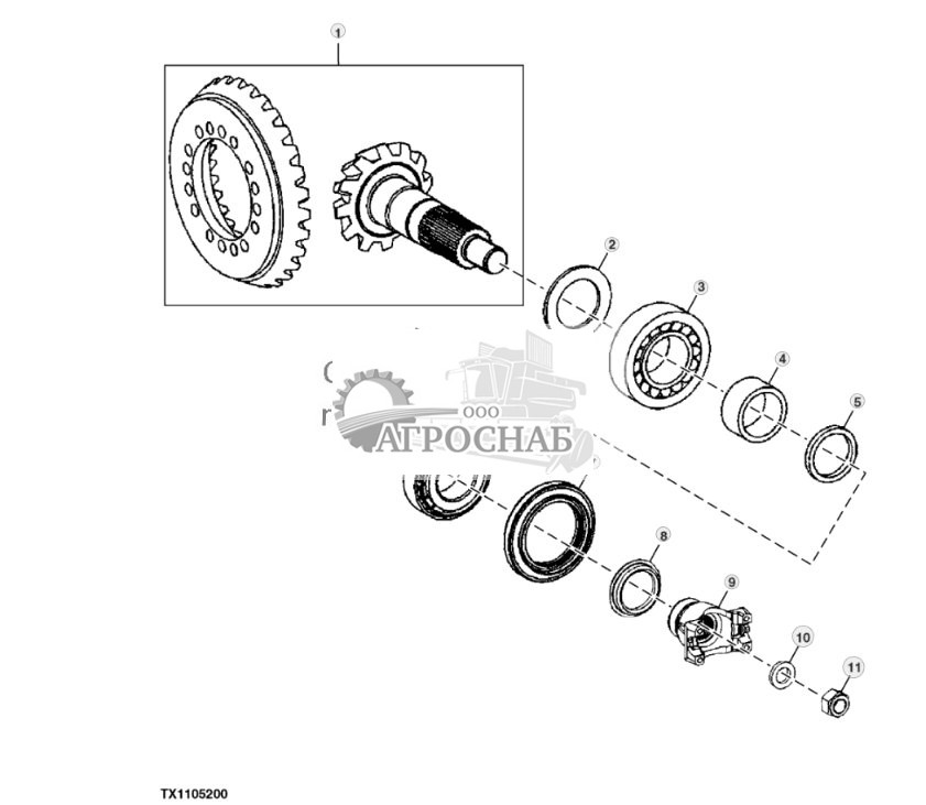 Входная шестерня спиральнозубой конической передачи и кольцевая шестерня, передний дифференциал - ST17548 32.jpg